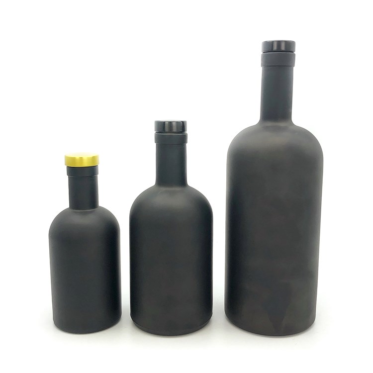 customize 200ml 375ml 750ml matte black glass bottle for vodka with polymer lid