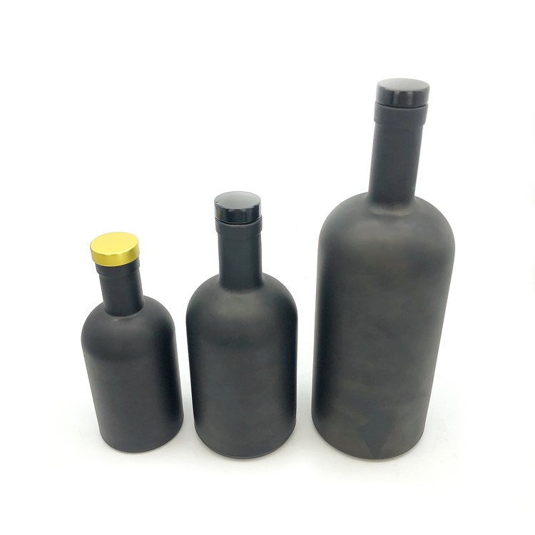 customize 200ml 375ml 750ml matte black glass bottle for vodka with polymer lid