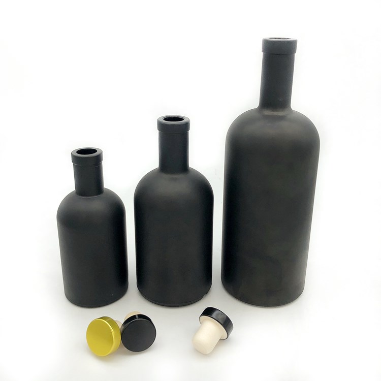 customize 200ml 375ml 750ml matte black glass bottle for vodka with polymer lid