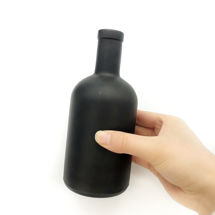 customize 200ml 375ml 750ml matte black glass bottle for vodka with polymer lid