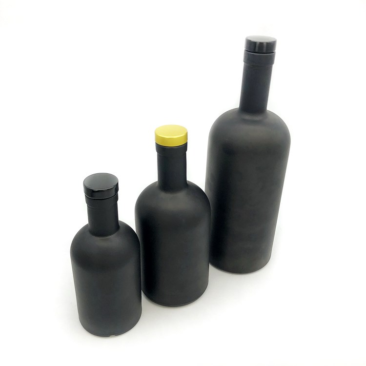 customize 200ml 375ml 750ml matte black glass bottle for vodka with polymer lid