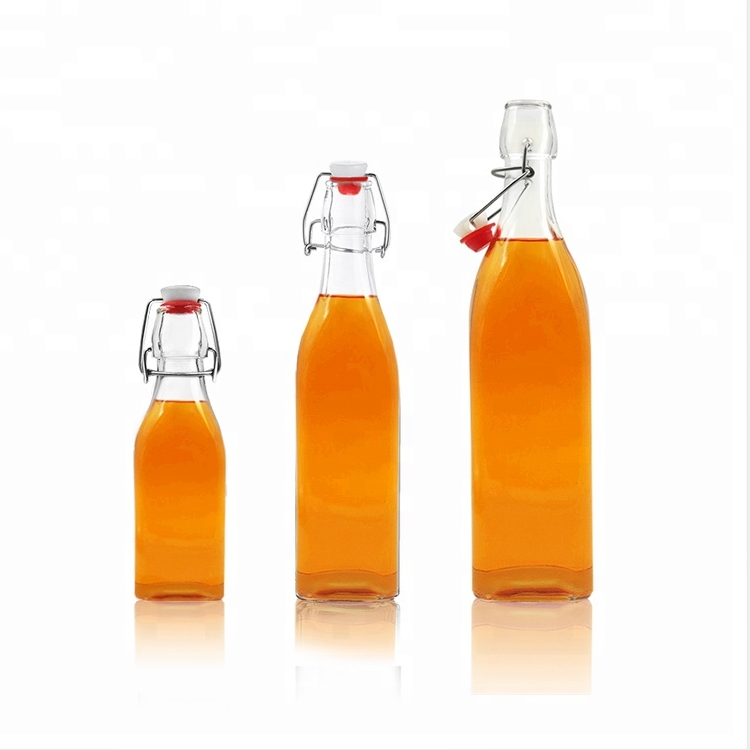 250ml 500ml 1000ml swing top glass bottle wine bottle glasssquare bottle for juice beverage