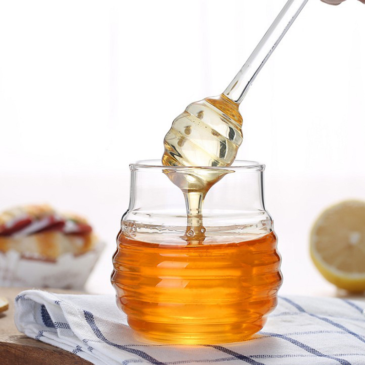Handmade Glass honey jar honey comb shape storage jar for sale