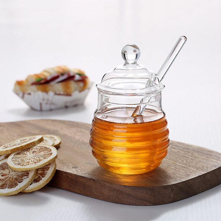 Handmade Glass honey jar honey comb shape storage jar for sale