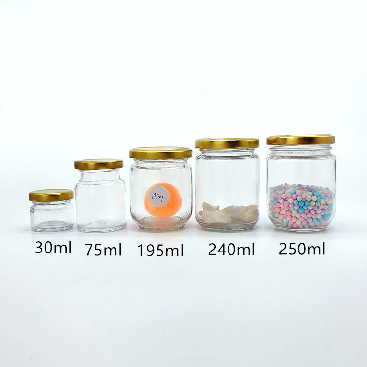 supplier 30ml-250ml round glass jars for canning food with lid in bulk