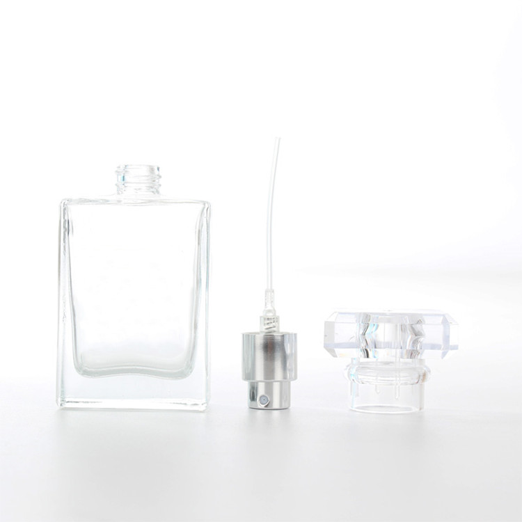 high quality 30ml 50ml black and clear square glass perfume bottle with spray cap