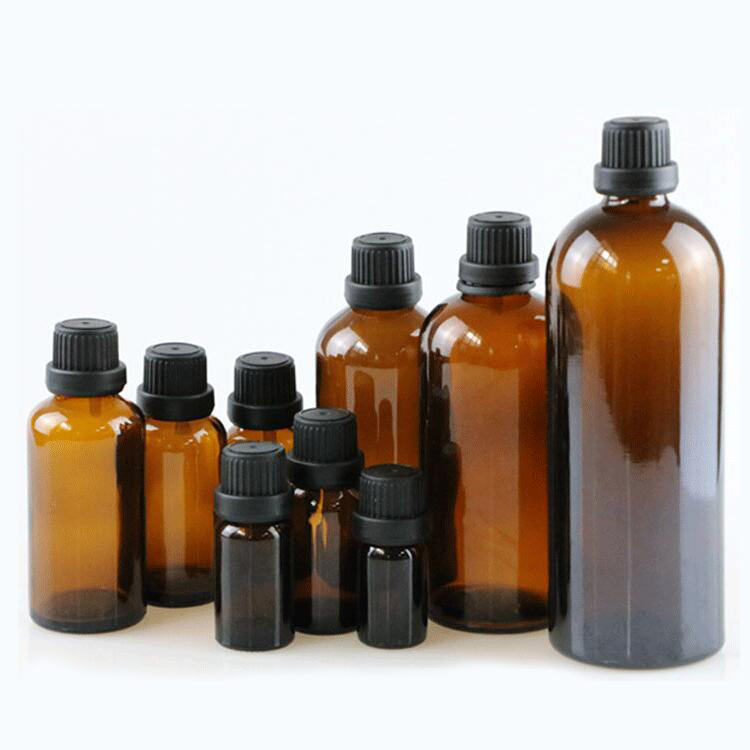 Hot sales 5ml 10ml 15ml 30ml amber glass essential oil bottle with dropper lids