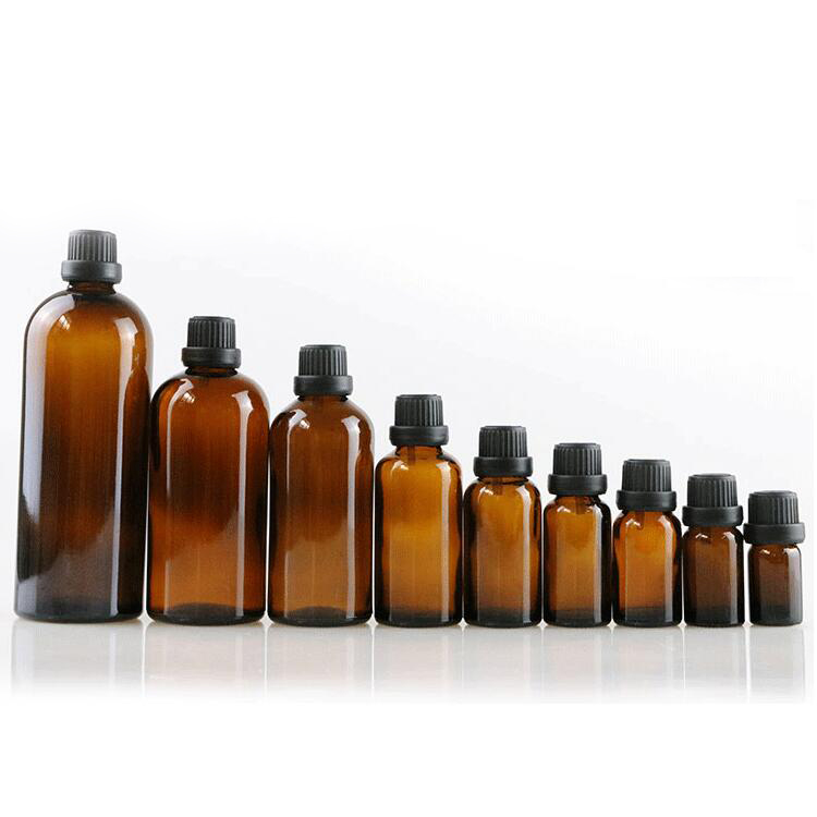 Hot sales 5ml 10ml 15ml 30ml amber glass essential oil bottle with dropper lids