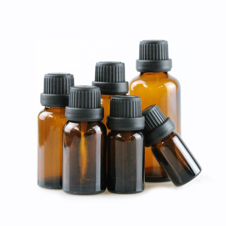 Hot sales 5ml 10ml 15ml 30ml amber glass essential oil bottle with dropper lids