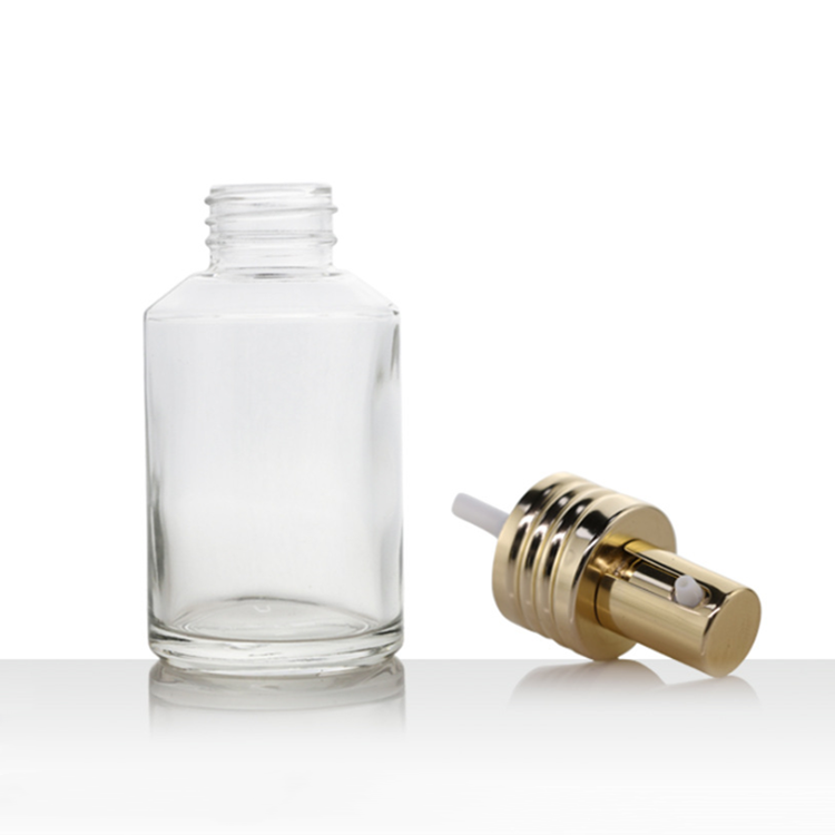 hot sale 15ml-200ml round cosmetic glass bottles with spray cap and pump