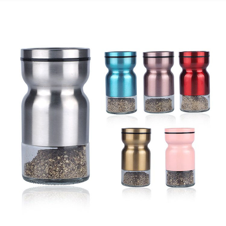 Hot more choices stainless steel salt and pepper shaker, customized color glass spice bottle