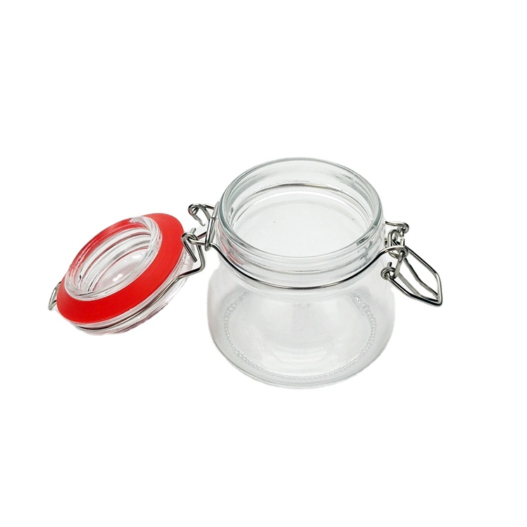 High quality round 150ml clear sealed glass storage jar with clip lock lid