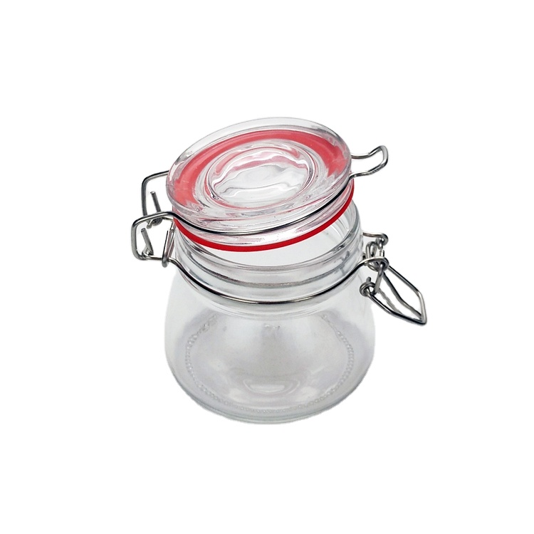 High quality round 150ml clear sealed glass storage jar with clip lock lid