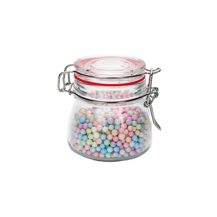 High quality round 150ml clear sealed glass storage jar with clip lock lid