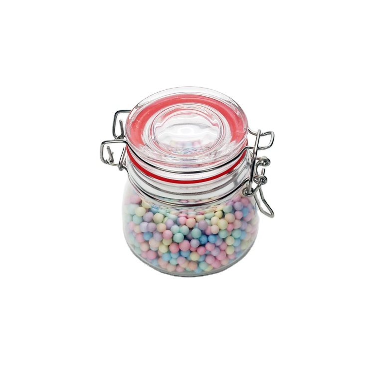 High quality round 150ml clear sealed glass storage jar with clip lock lid