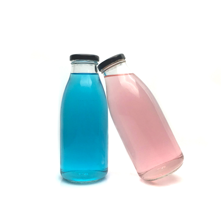 Empty 500ml 16oz round clear glass drink bottle for milk water juice with sliver metal lid