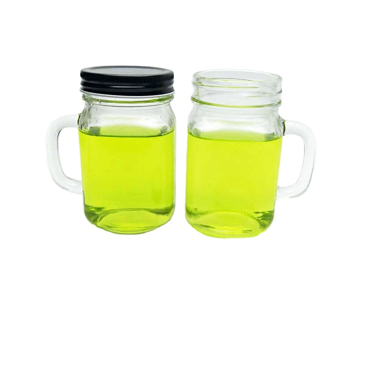 Custom design 400ml glass mason jar with handle and screw top lid for tea juice beverage