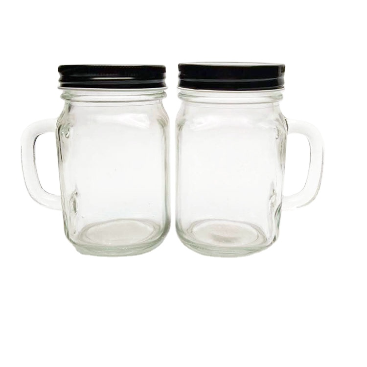 Custom design 400ml glass mason jar with handle and screw top lid for tea juice beverage