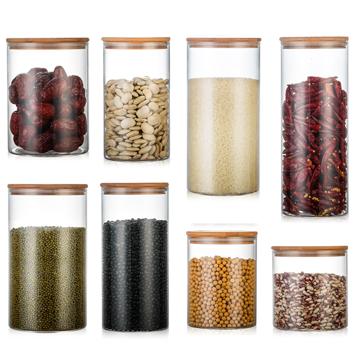 Best selling high borosilicate wide mouth airtight glass food storage jar with bamboo lid