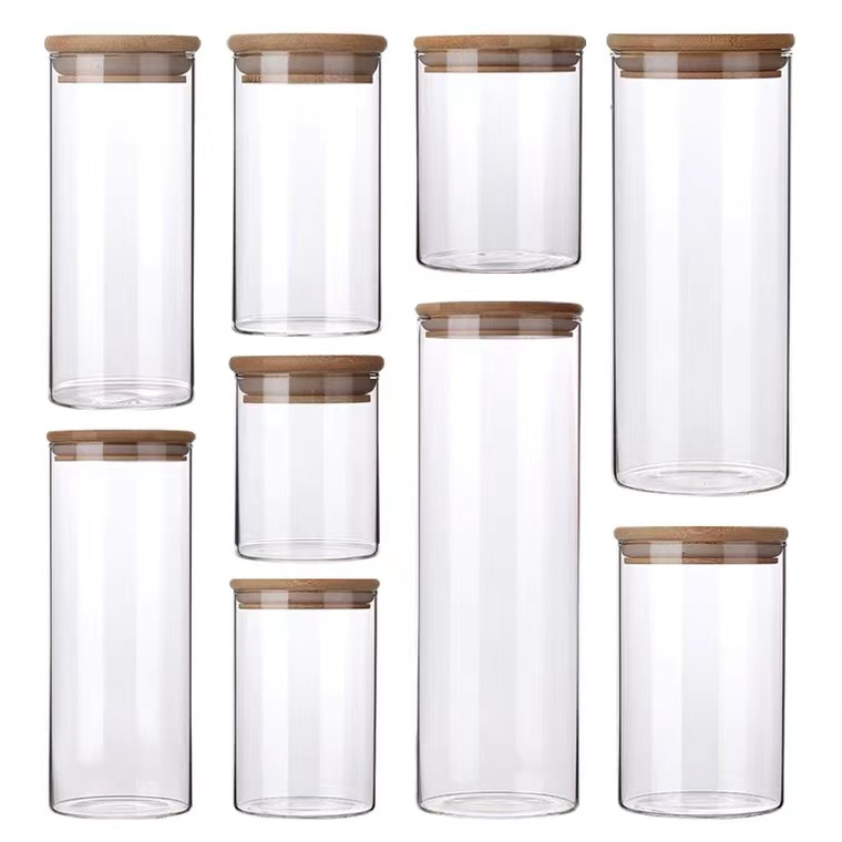 Best selling high borosilicate wide mouth airtight glass food storage jar with bamboo lid