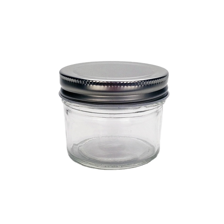 Food grade 4oz wide mouth mason jar glass canning jar with sliver metal lid wholesale