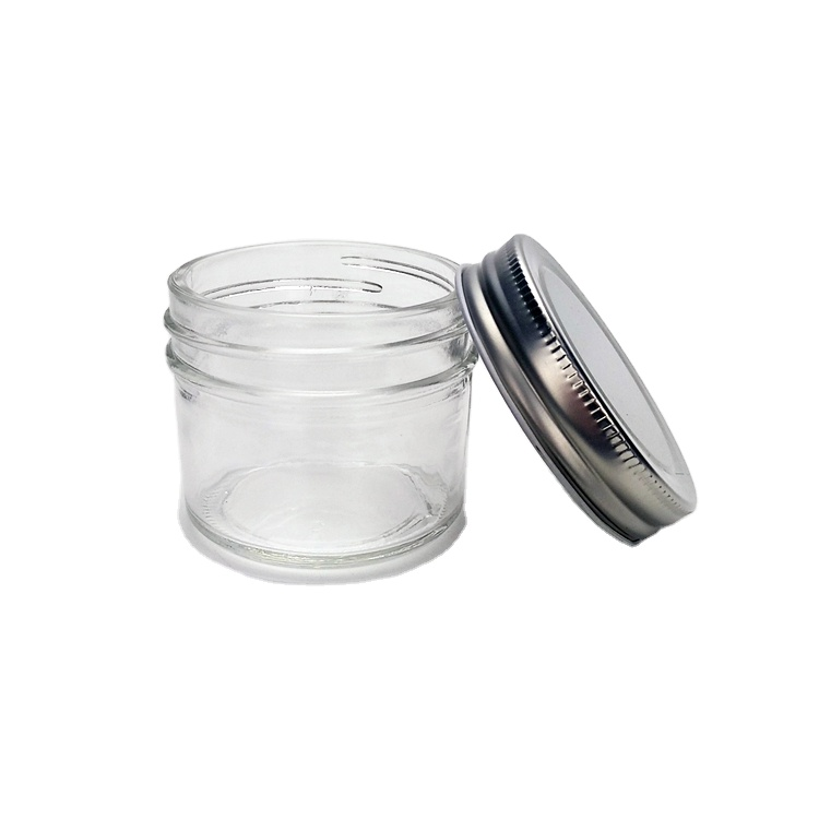 Food grade 4oz wide mouth mason jar glass canning jar with sliver metal lid wholesale