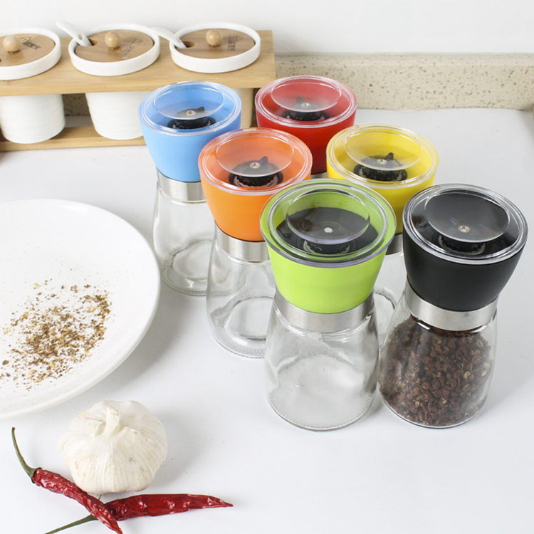 Hot selling kitchenware grinder glass bottle 180g for spice salt pepper condiment