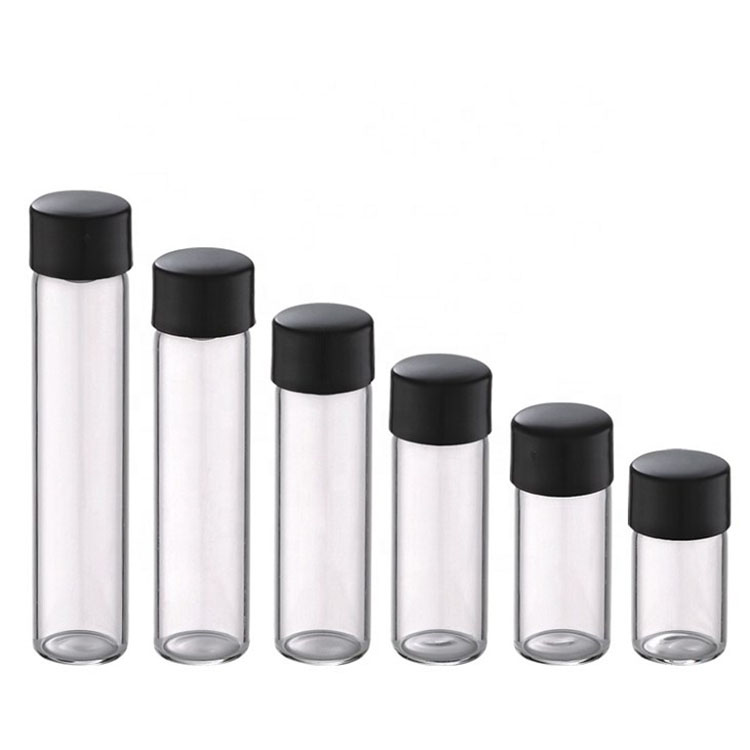 1ml 1.5ml 2ml 3ml 4ml hot sale small custom size clear pharmaceutical glass essential oil bottle with black plastic cap