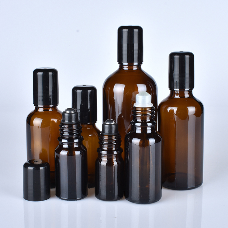 Essential oil perfume roller bottle amber 5ml 10ml 15ml 20ml 30ml 50ml 100ml glass roll on bottle with cap