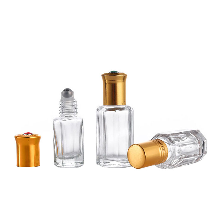 Wholesale empty essential oil perfume 10ml clear glass roll on bottle with metal roller ball