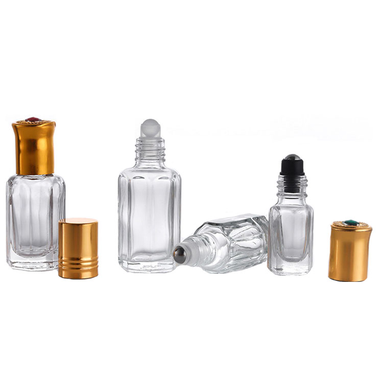 Wholesale empty essential oil perfume 10ml clear glass roll on bottle with metal roller ball