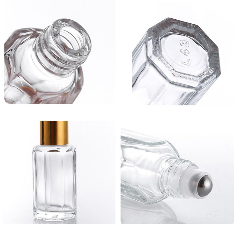 Wholesale empty essential oil perfume 10ml clear glass roll on bottle with metal roller ball