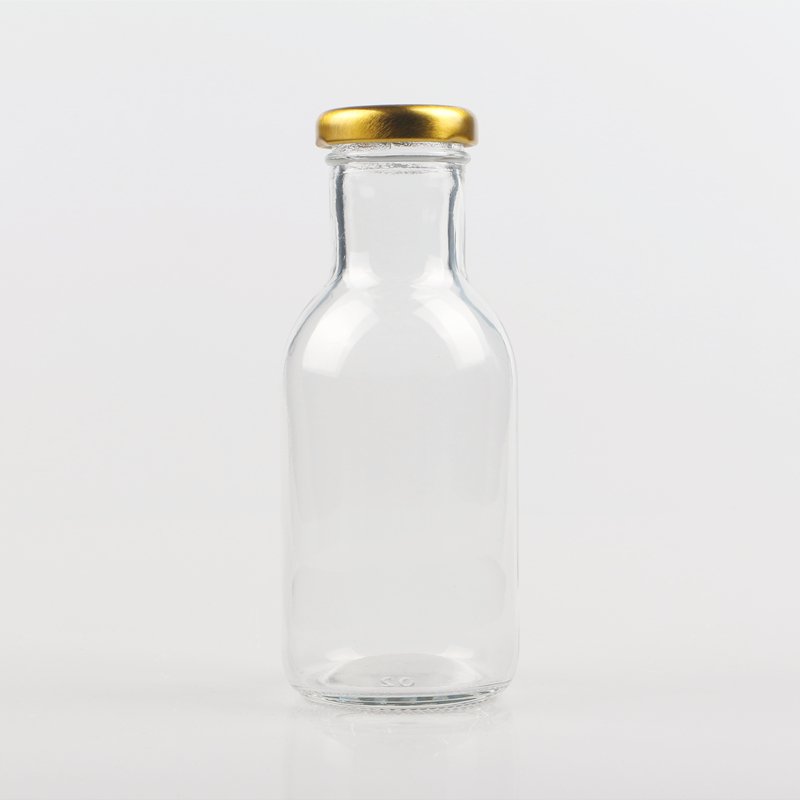 Round Clear 450ml Long Neck Glass Juice Drinking Bottle With Metal Screw Lid