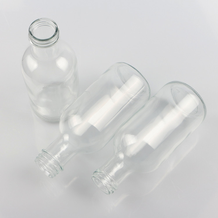 Round Clear 450ml Long Neck Glass Juice Drinking Bottle With Metal Screw Lid