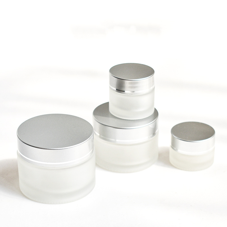 Frosted Cosmetics Glass Cream Packaging Jar With Silver Lid 5g 10g 15g 20g 30g 50g 60g 100g