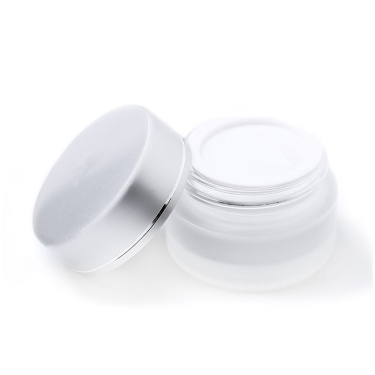 Frosted Cosmetics Glass Cream Packaging Jar With Silver Lid 5g 10g 15g 20g 30g 50g 60g 100g