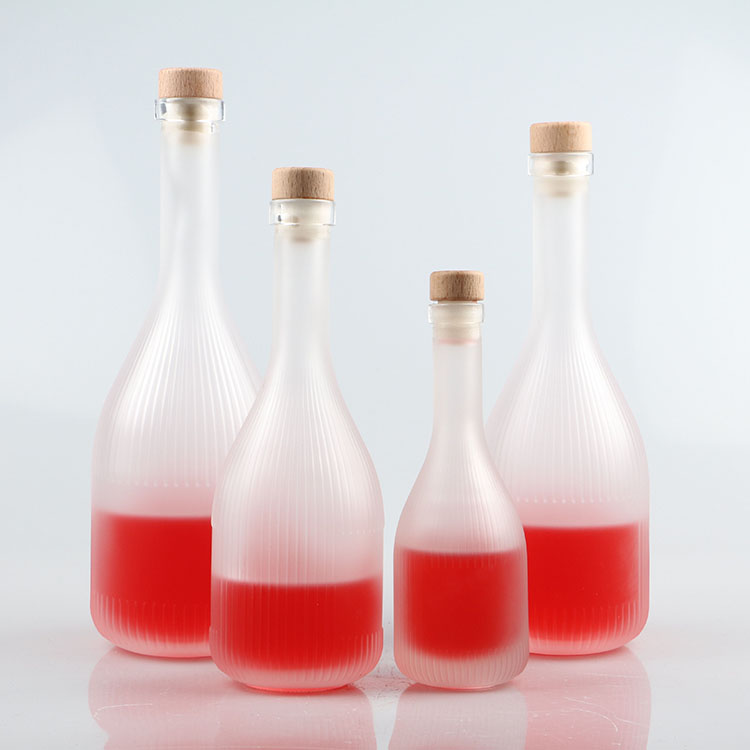 Fancy 100ml 250ml 350ml 500ml Frosted Glass Drink Bottles For Fruit Wine Liquor With Wooden Cork