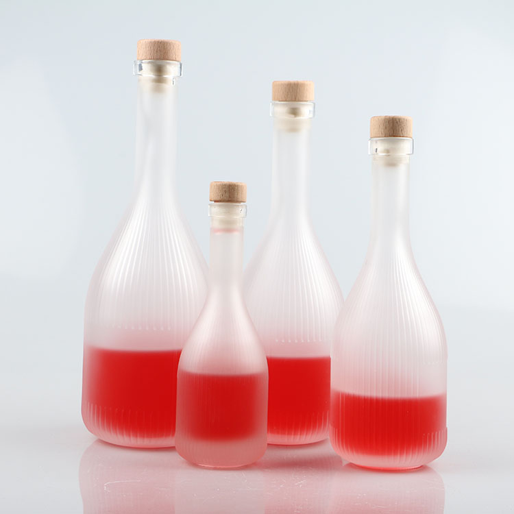 Fancy 100ml 250ml 350ml 500ml Frosted Glass Drink Bottles For Fruit Wine Liquor With Wooden Cork