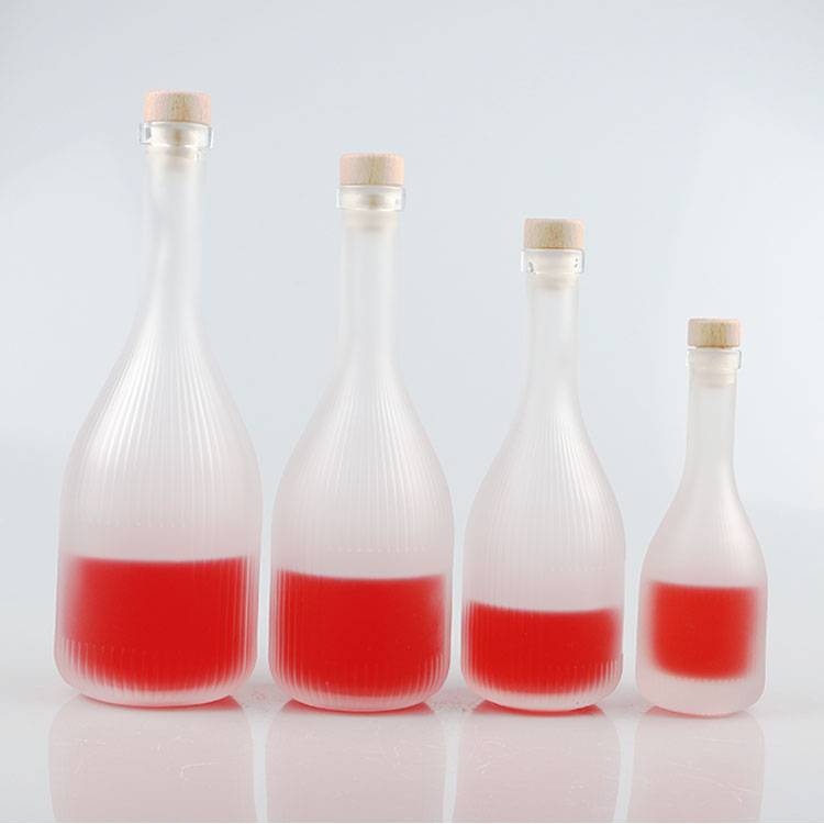 Fancy 100ml 250ml 350ml 500ml Frosted Glass Drink Bottles For Fruit Wine Liquor With Wooden Cork