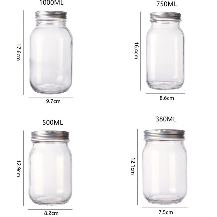 Round Glass Mason jar For Pickles Kimchi Mayonnaise With Screw Metal Lid 150ml 250ml 380ml 500ml 750ml 1000ml