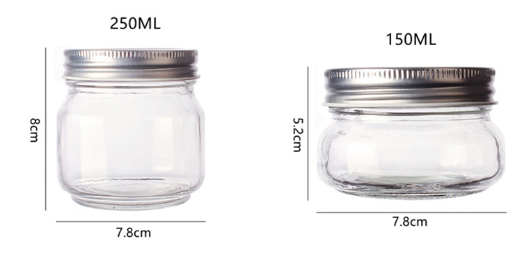 Round Glass Mason jar For Pickles Kimchi Mayonnaise With Screw Metal Lid 150ml 250ml 380ml 500ml 750ml 1000ml