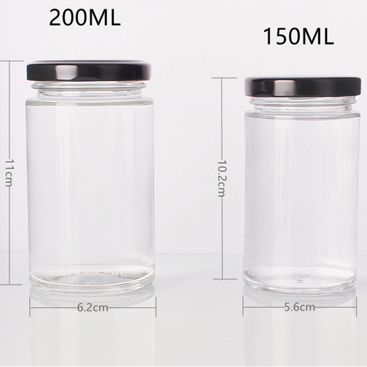 150ml 200ml Clear Flint Straight Sided Round Glass Jellies Jams Jars