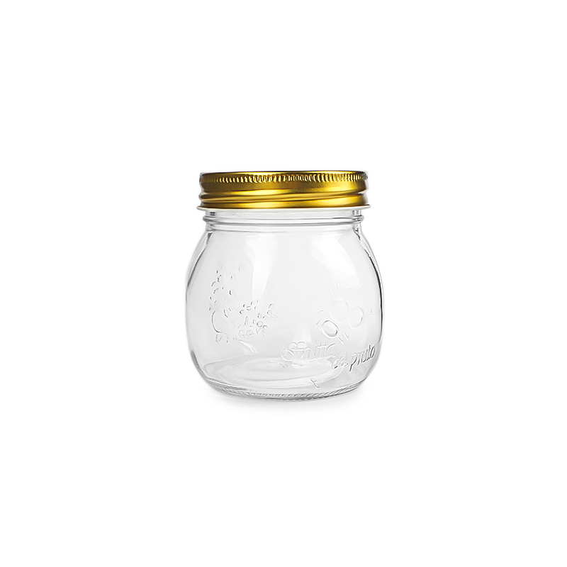 Embossed pattern 300ml mason jarfor honey sauce jam glass food container with metal lid