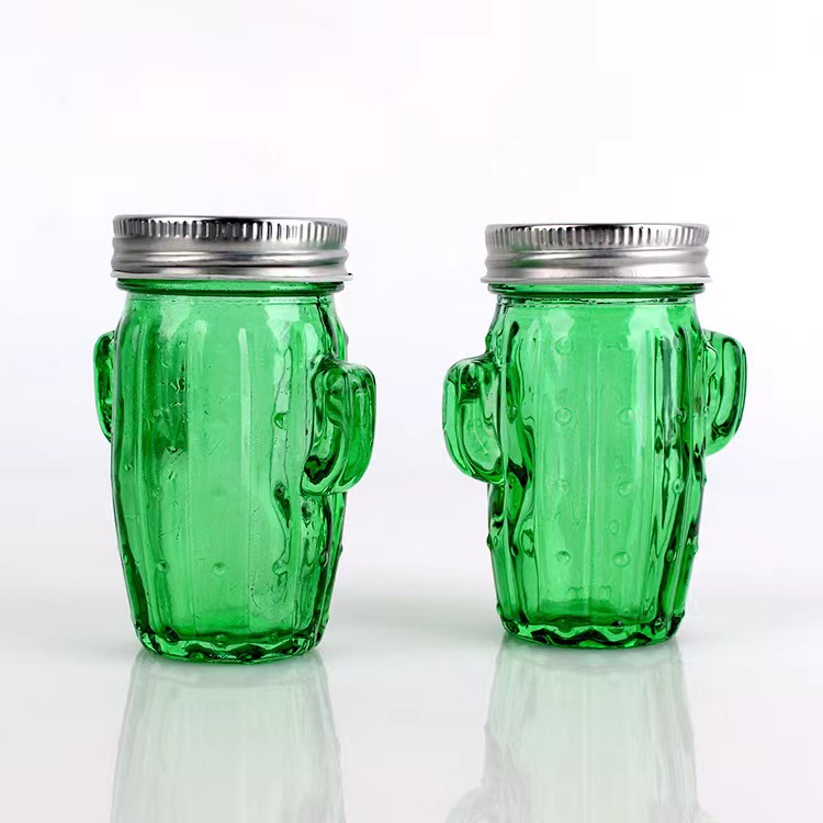 Embossed 100ml Mini Cactus Shape Mason Jar Glass Candy Jar with Lid