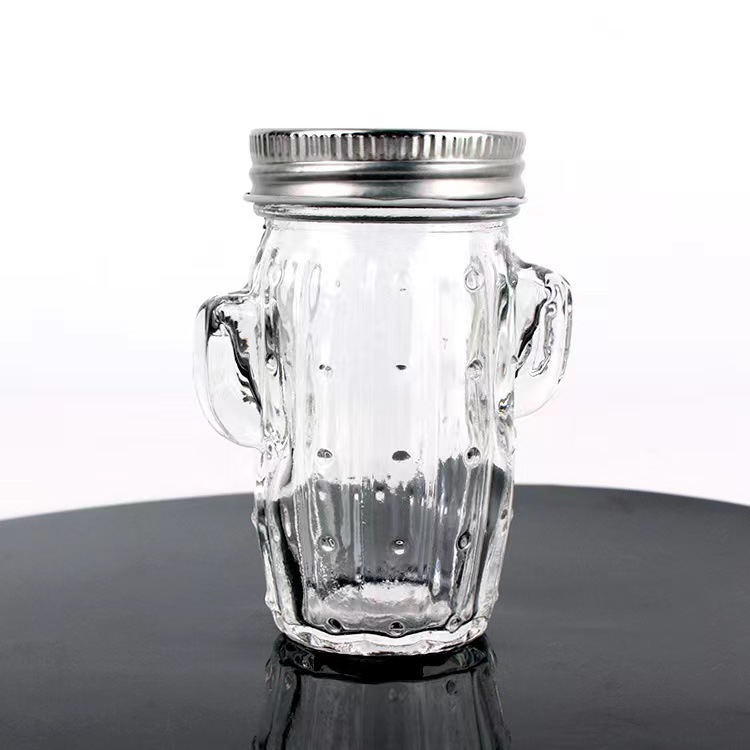 Embossed 100ml Mini Cactus Shape Mason Jar Glass Candy Jar with Lid