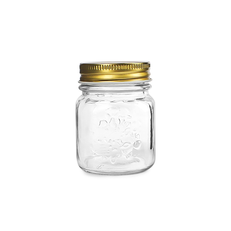 Clear glass jar 100ml Mini size mason jar with embossed pattern for honey jam sauce