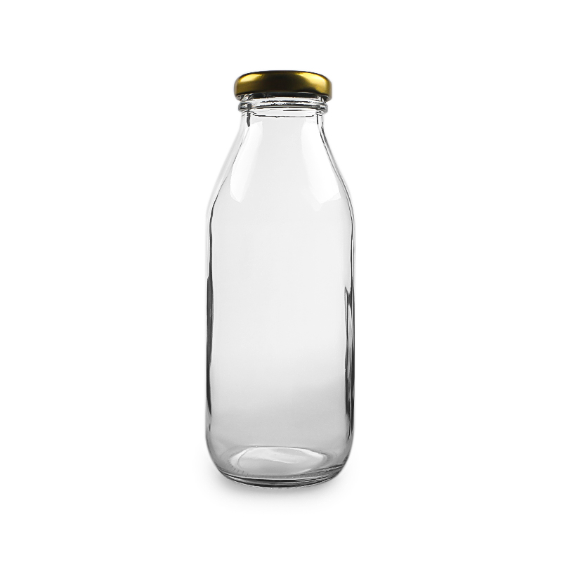 Milk bottle glass beverage bottle 250ml 300ml 350ml round shape bottle with cap