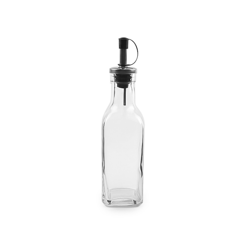 Empty clear square olive oil glass bottle for soy sauce vinegar with nozzle cap