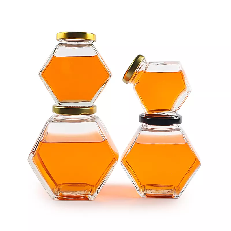 Hot Sale Glass Jars 100ml 180ml 280ml 380ml Flat Hexagon Honey Jar Food Storage Jar