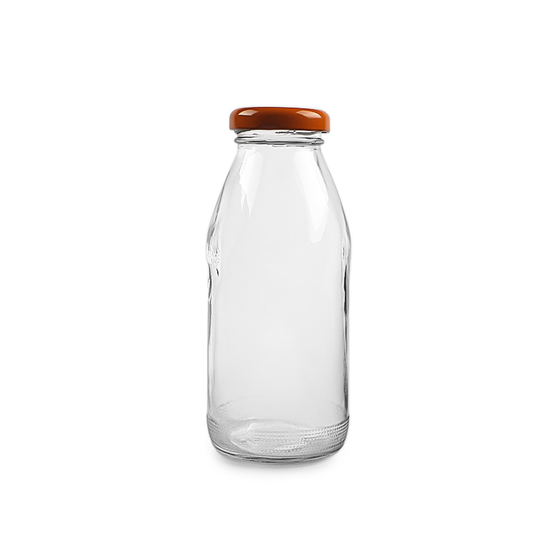 Empty 250ml 300ml 350ml Round Clear Soft Drink Glass Fruit Juice Bottle With Metal Lid